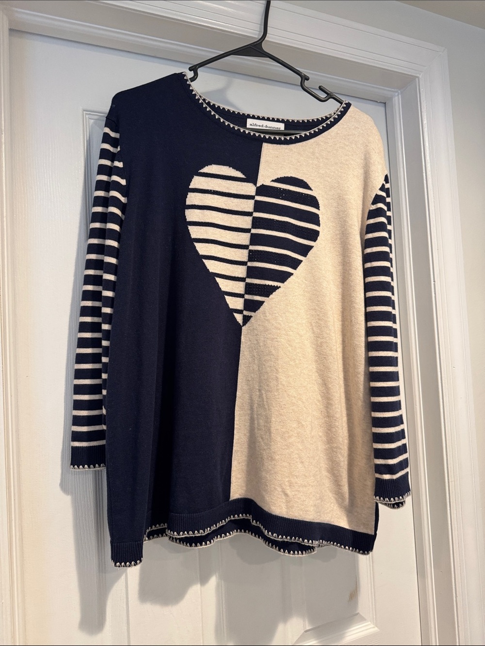 Navy & Cream Saratoga Springs Heart Stripe Sweater by Alfred Dunner